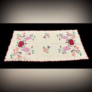 Vintage Hungarian Floral Embroidered Table Runner